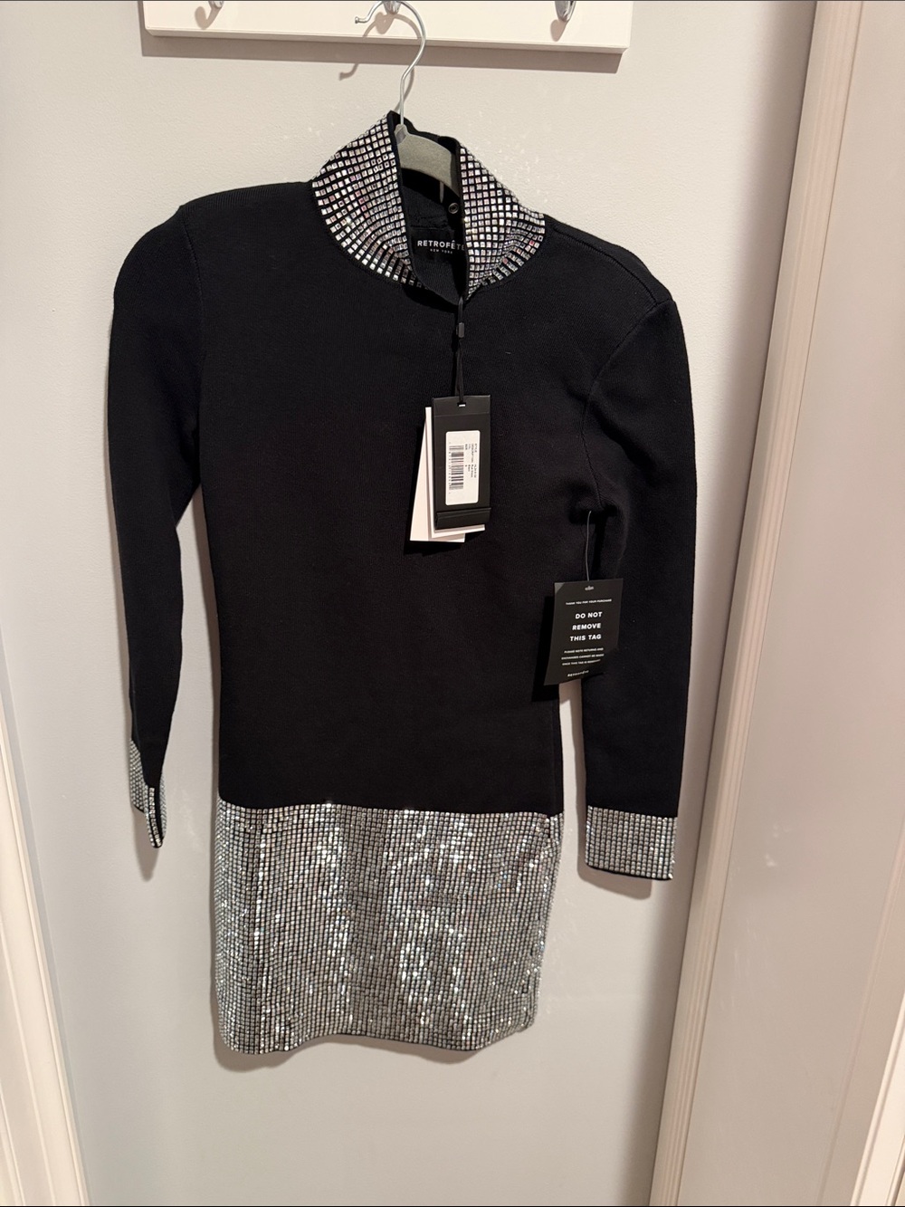 Retrofete Black Rue Dress with Silver crystal Trim Detail